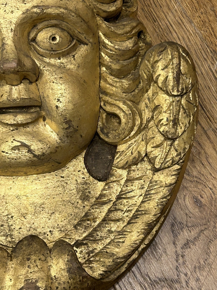 Pair Of Gilded Wood Sculptures - Angel Heads Circa 1900 -photo-4