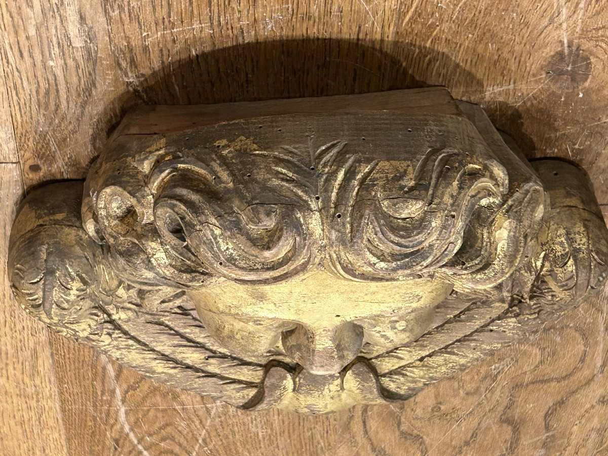 Pair Of Gilded Wood Sculptures - Angel Heads Circa 1900 -photo-5