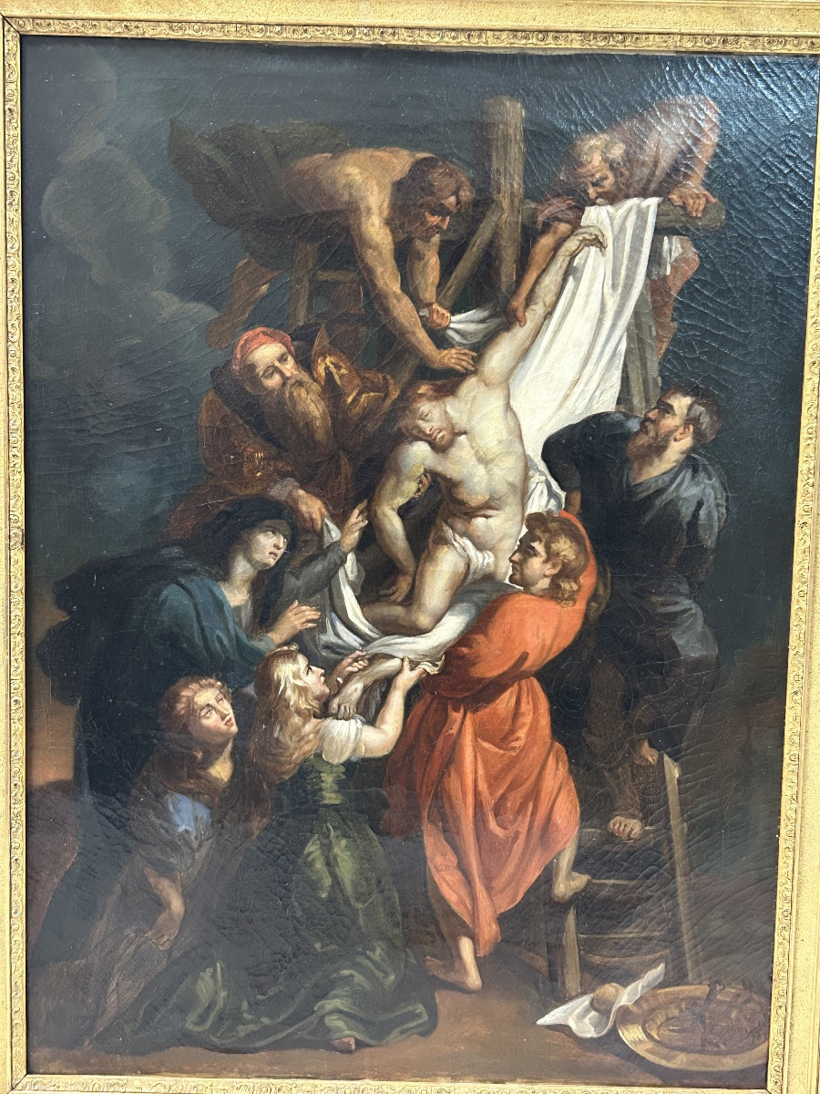 La descente de croix d’après Paul Rubens huile sur toile d’époque début XIXéme siècle -photo-2