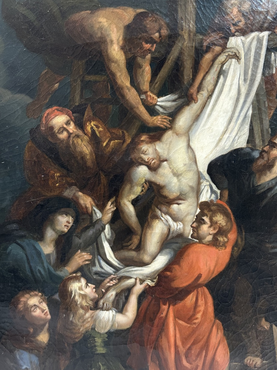 La descente de croix d’après Paul Rubens huile sur toile d’époque début XIXéme siècle -photo-3