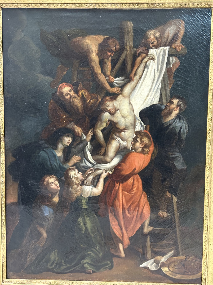 La descente de croix d’après Paul Rubens huile sur toile d’époque début XIXéme siècle -photo-4