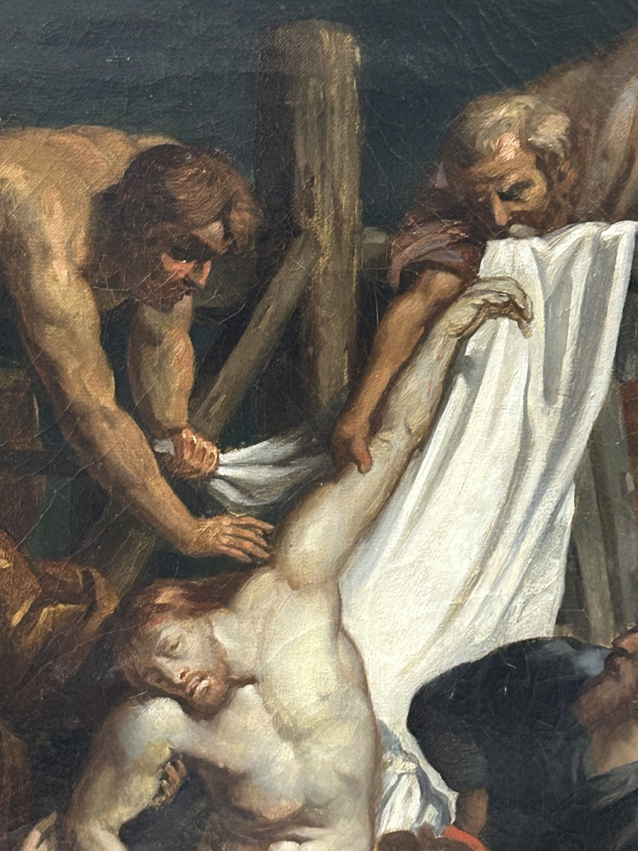 La descente de croix d’après Paul Rubens huile sur toile d’époque début XIXéme siècle -photo-3