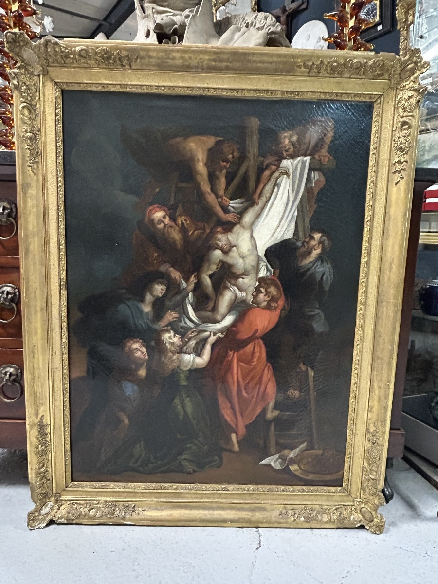 La descente de croix d’après Paul Rubens huile sur toile d’époque début XIXéme siècle -photo-6