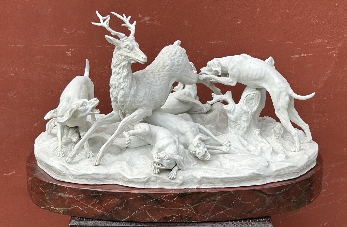 Sèvres - Important centre de table- surtout de chasse de J Mascret d’après JB Oudry fin XIXéme 