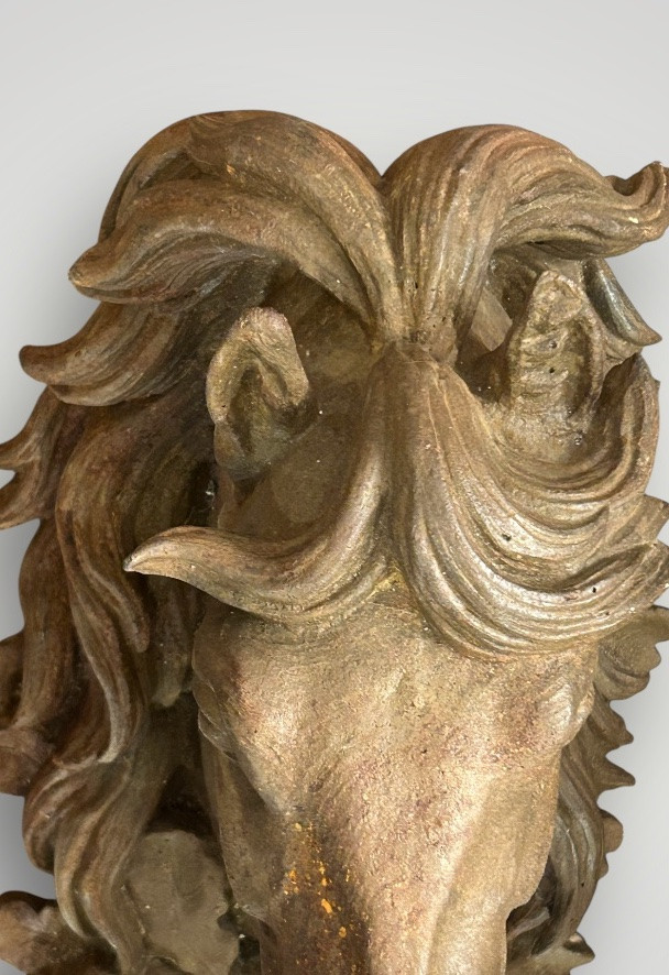 Tête de cheval en fonte val d’osne enseigne de boucherie haras écurie du XIXéme H 60 cm-photo-3