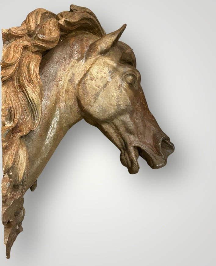 Tête de cheval en fonte val d’osne enseigne de boucherie haras écurie du XIXéme H 60 cm-photo-7