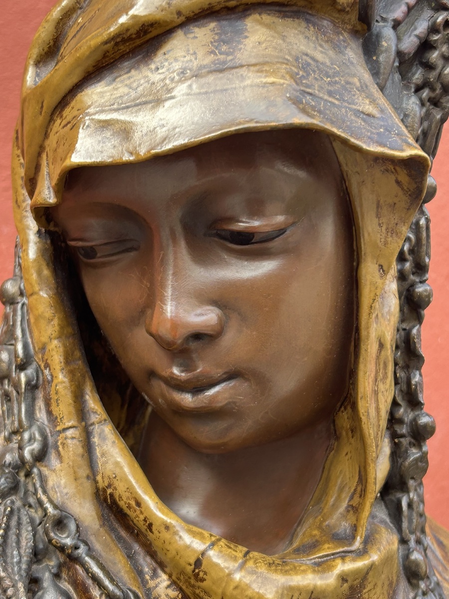 Arthur Waagen (1833-1898) d’après - beauté orientale buste en terre cuite polychrome XIXéme -photo-4