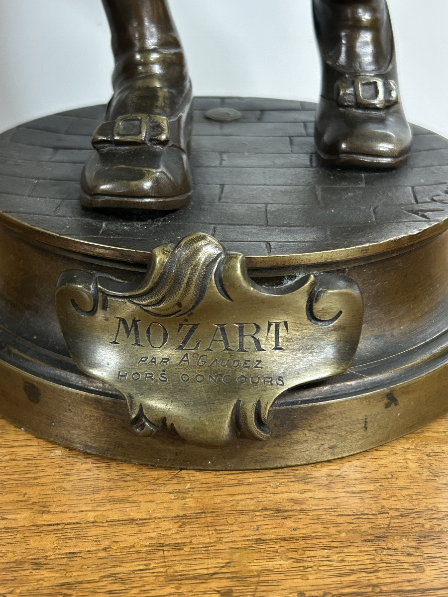 Mozart Tuning His Violin, Bronze By Adrien étienne Gaudez (1845-1903), H 50 Cm-photo-3