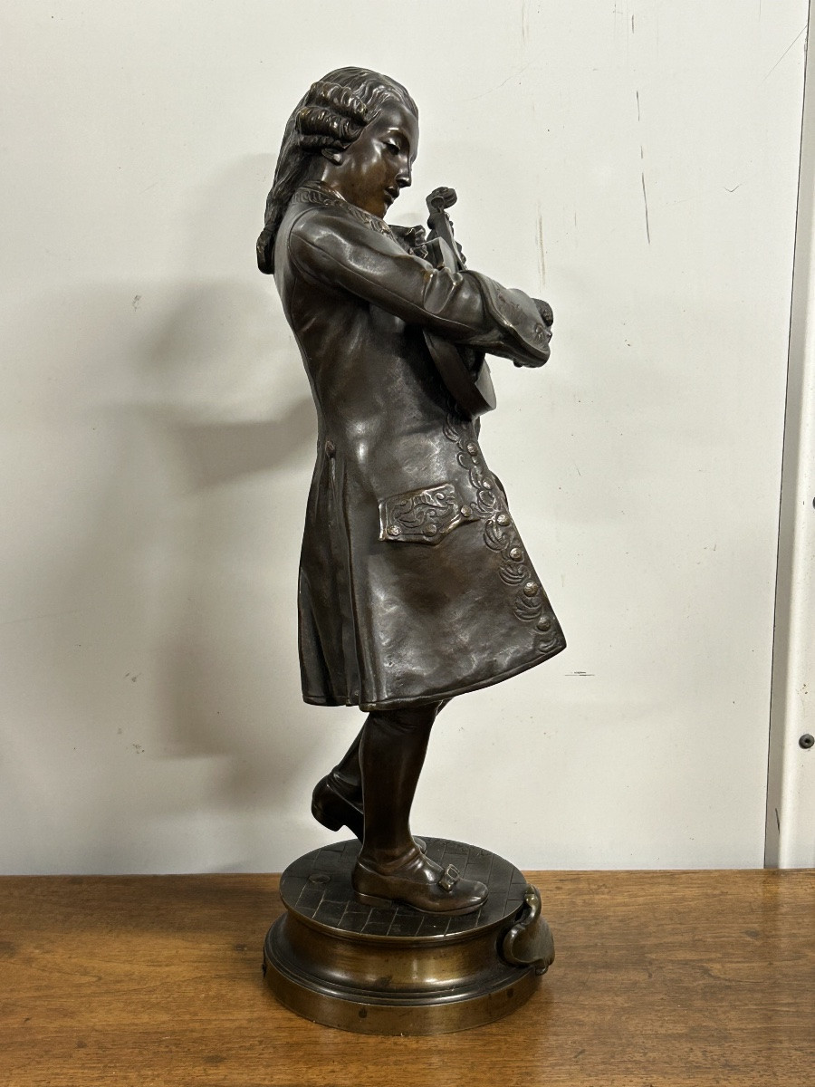 Mozart Tuning His Violin, Bronze By Adrien étienne Gaudez (1845-1903), H 50 Cm-photo-2