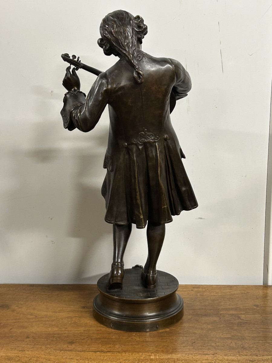 Mozart Tuning His Violin, Bronze By Adrien étienne Gaudez (1845-1903), H 50 Cm-photo-4