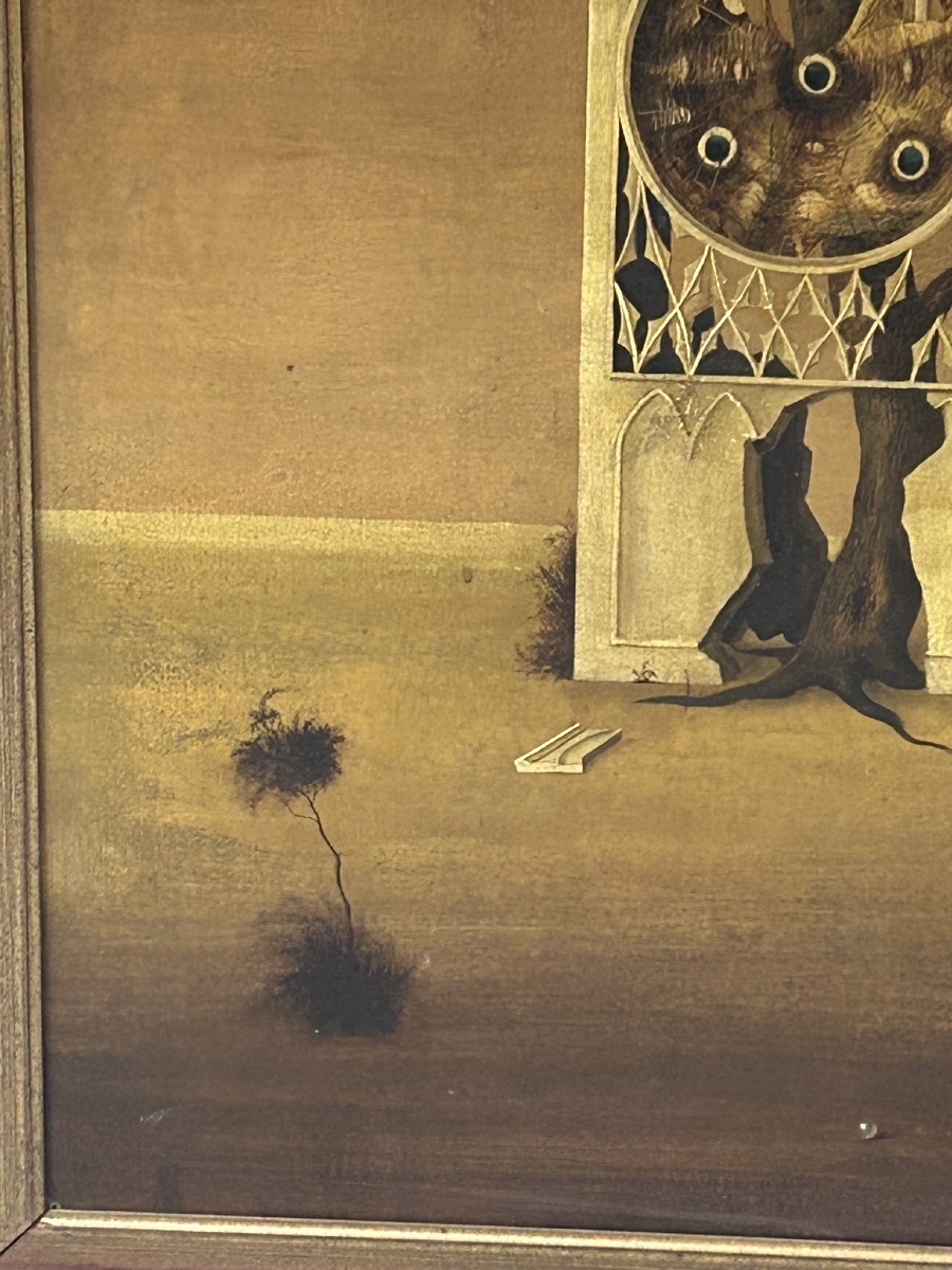 Paire de tableaux surréalistes huile sur isorel vers 1950-60 - peinture - tableau surréaliste -photo-2