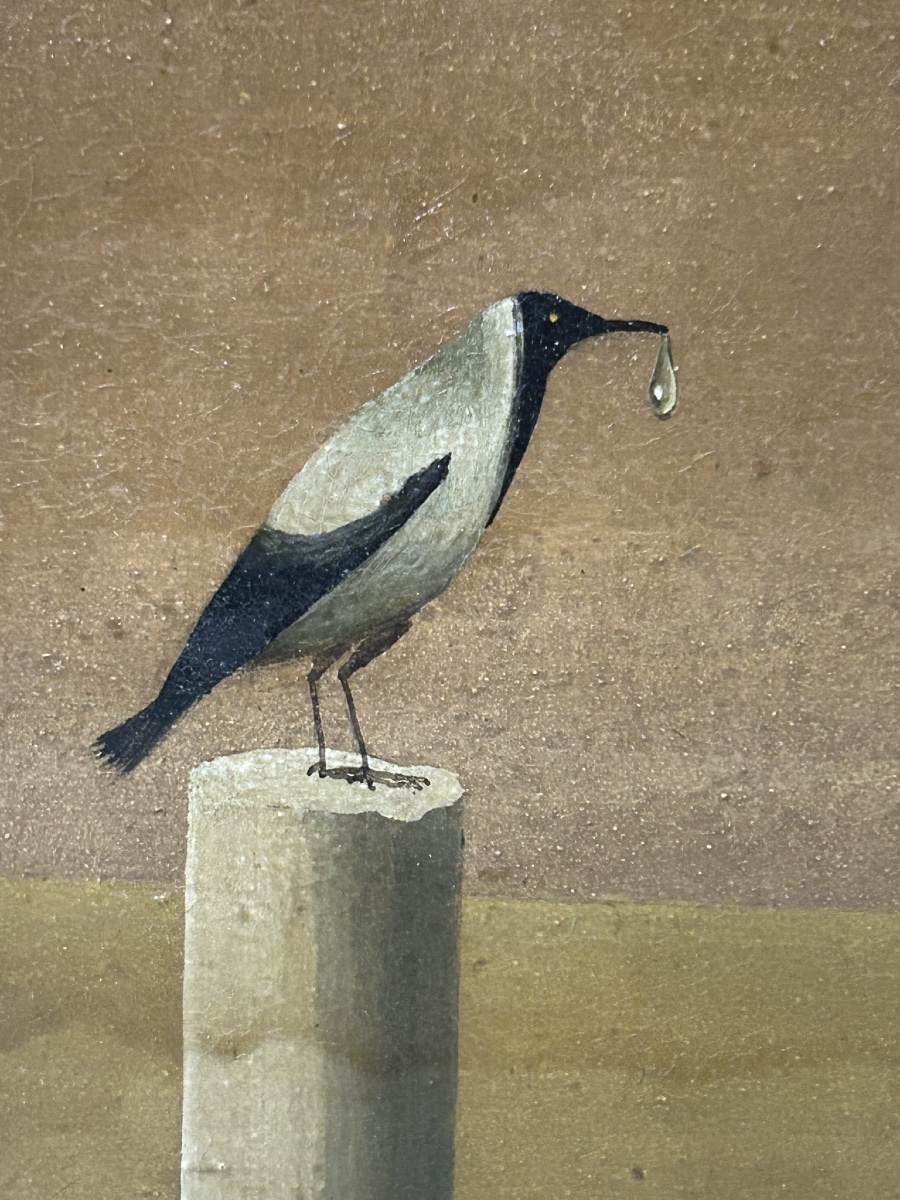 Paire de tableaux surréalistes huile sur isorel vers 1950-60 - peinture - tableau surréaliste -photo-6