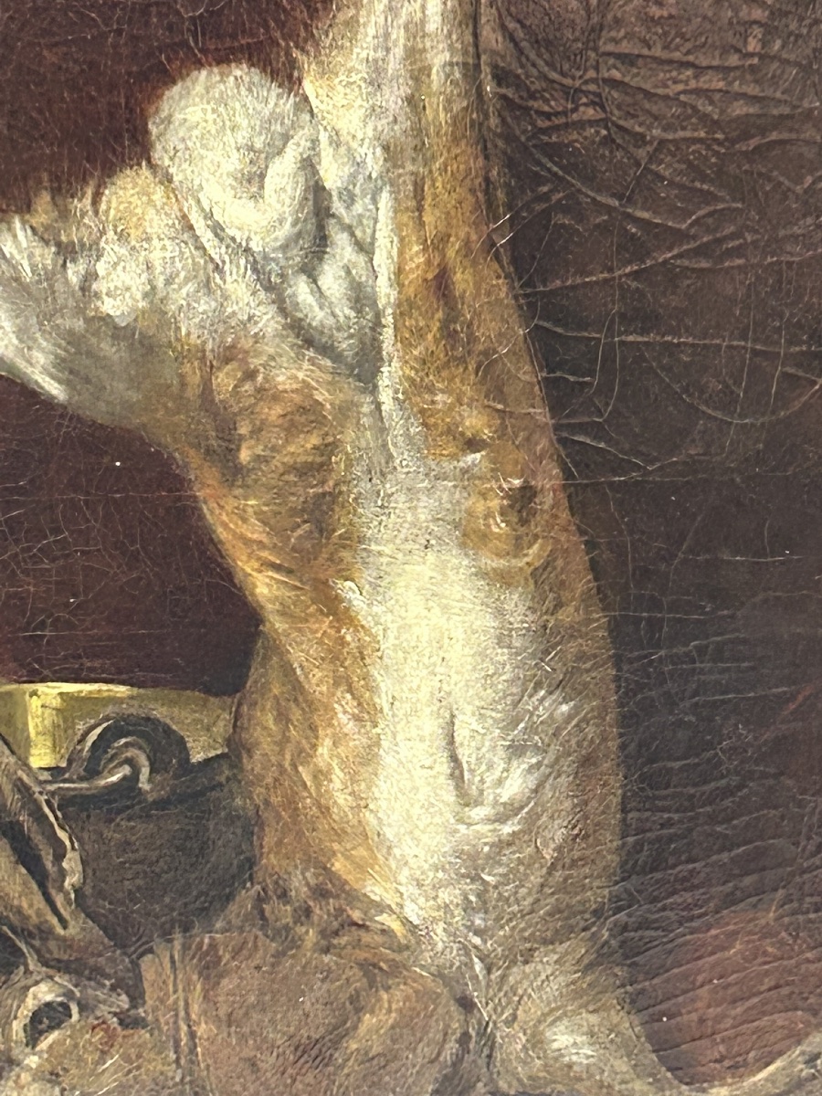 Fernand COMBES (1856-1943) grande nature morte au lièvre huile sur toile -photo-1