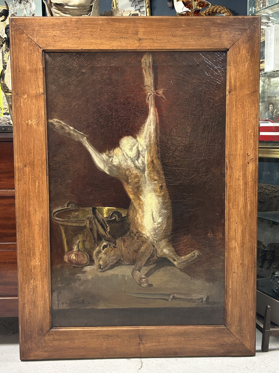 Fernand COMBES (1856-1943) grande nature morte au lièvre huile sur toile 