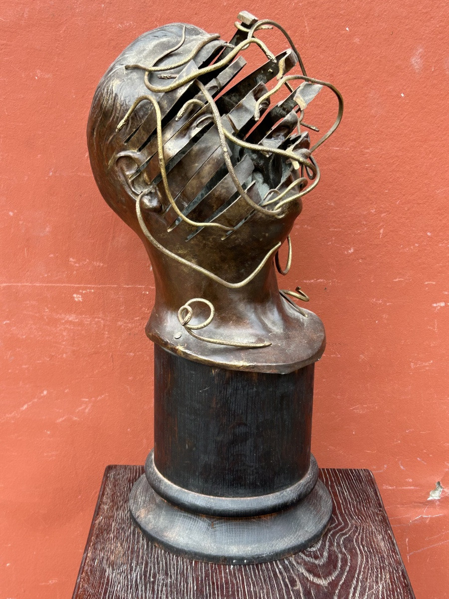 René HETZEL (1902-1972) buste - tête en bronze découpé aux serpents - SUSSE Frères fondeurs-photo-3