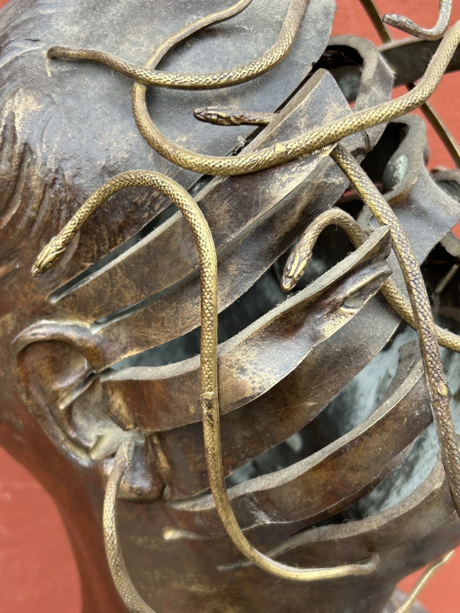 René HETZEL (1902-1972) buste - tête en bronze découpé aux serpents - SUSSE Frères fondeurs-photo-4