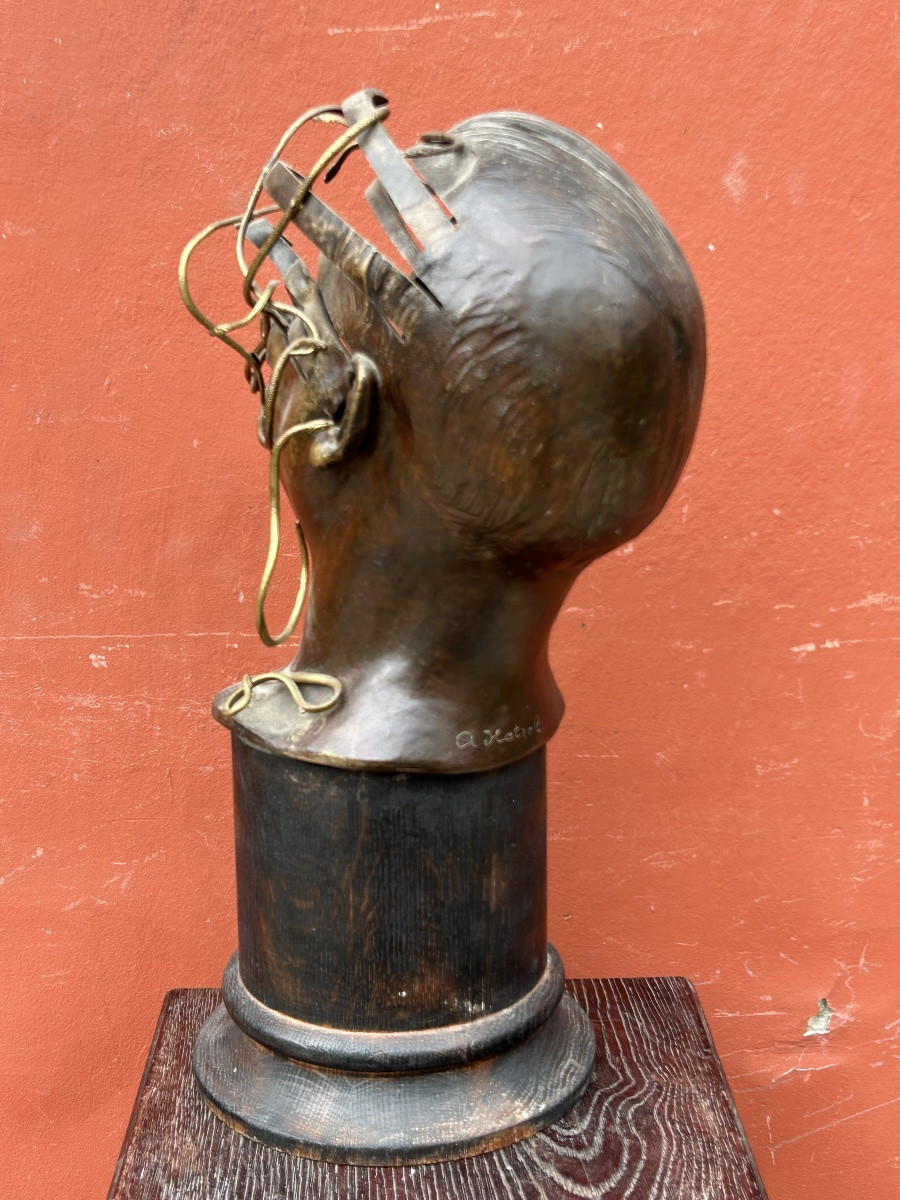 René HETZEL (1902-1972) buste - tête en bronze découpé aux serpents - SUSSE Frères fondeurs-photo-4