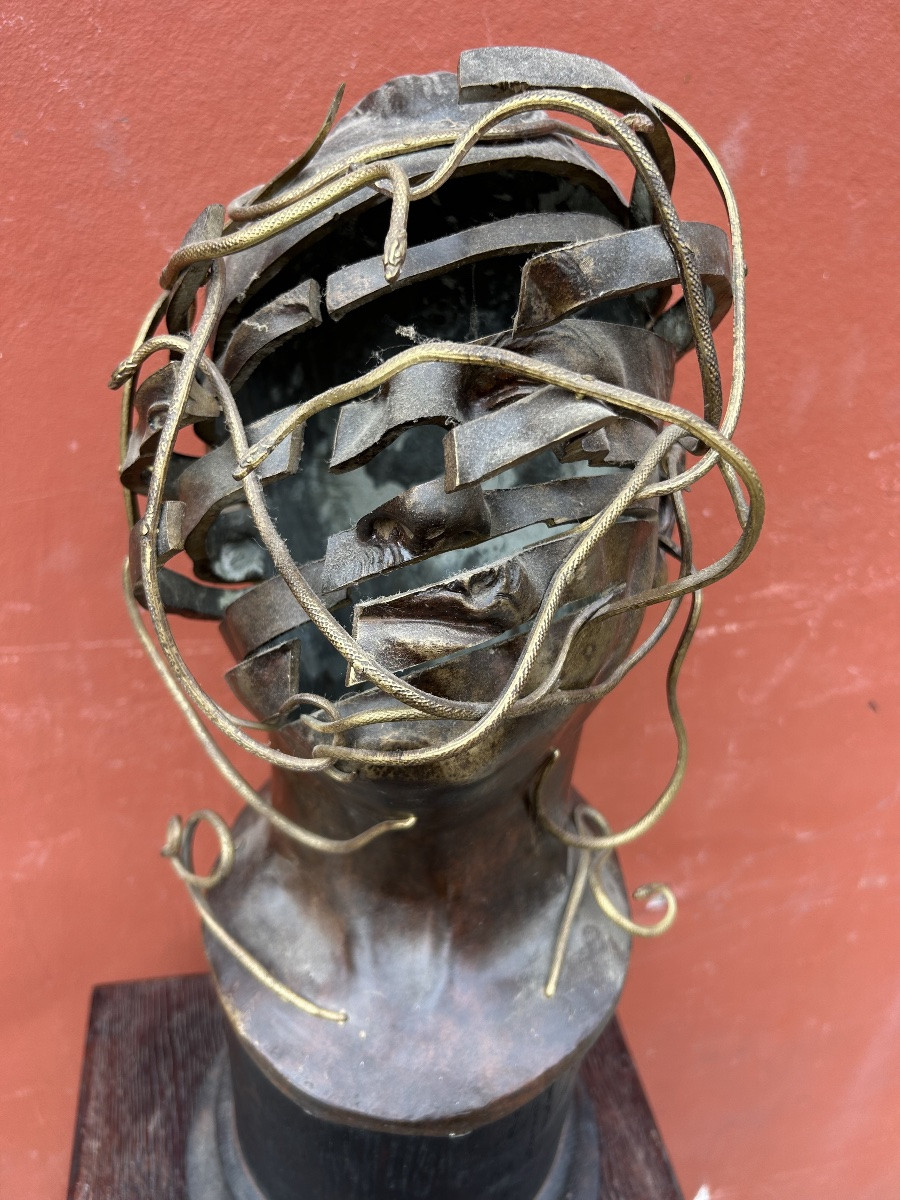 René HETZEL (1902-1972) buste - tête en bronze découpé aux serpents - SUSSE Frères fondeurs-photo-7