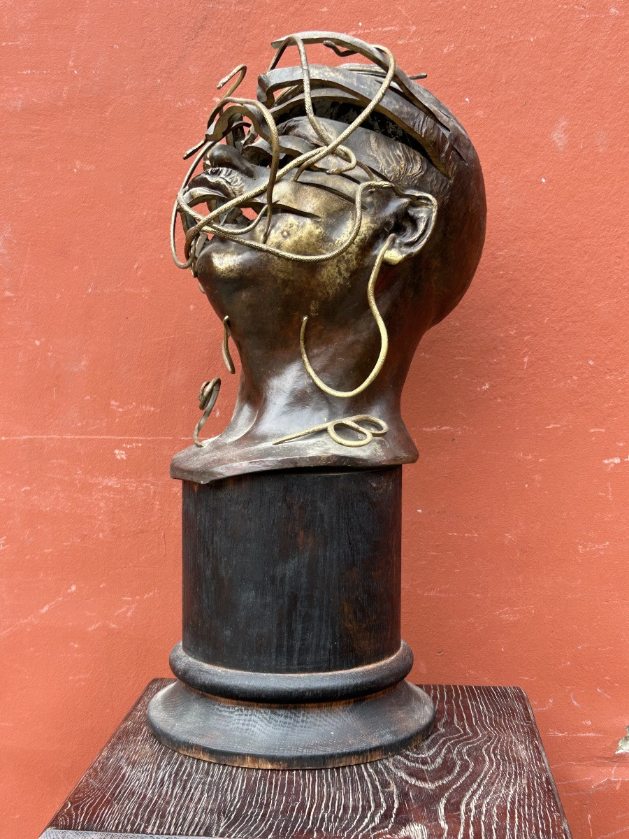 René HETZEL (1902-1972) buste - tête en bronze découpé aux serpents - SUSSE Frères fondeurs-photo-8