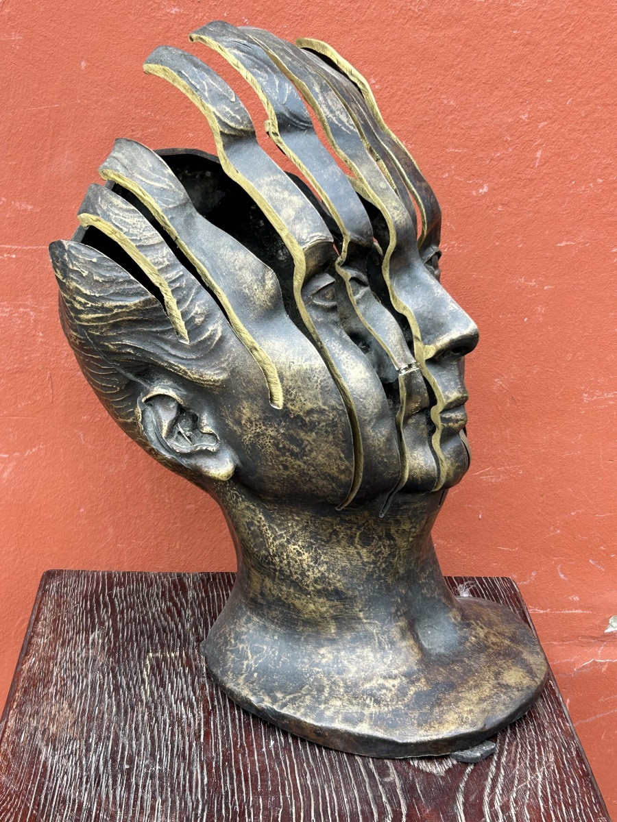 René Hetzel (1902-1972) Bust - Head In Cut Bronze - Susse Frères Foundry-photo-3