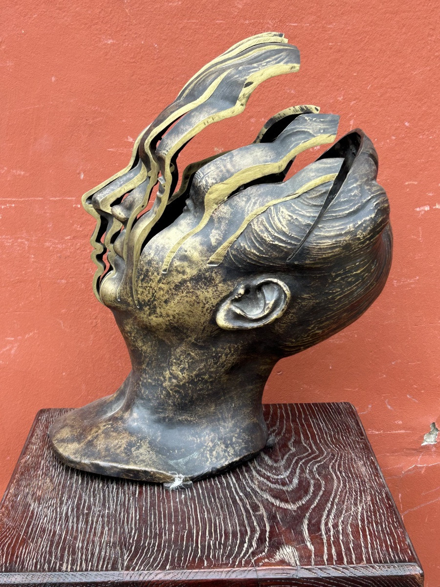 René Hetzel (1902-1972) Bust - Head In Cut Bronze - Susse Frères Foundry-photo-4