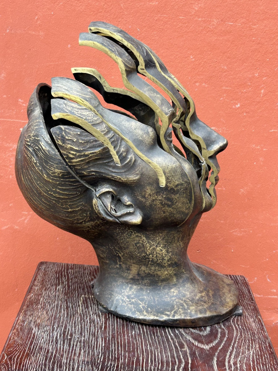 René Hetzel (1902-1972) Bust - Head In Cut Bronze - Susse Frères Foundry-photo-1