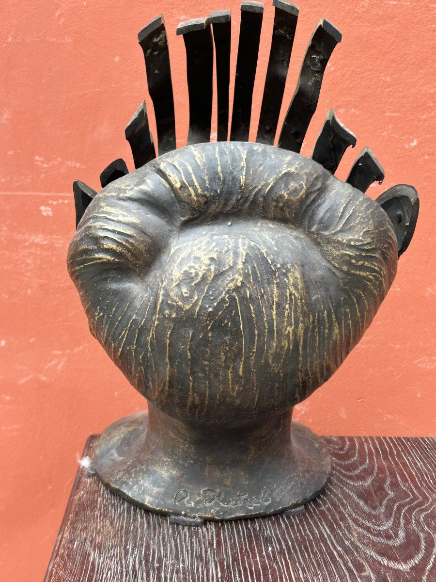 René Hetzel (1902-1972) Bust - Head In Cut Bronze - Susse Frères Foundry-photo-2