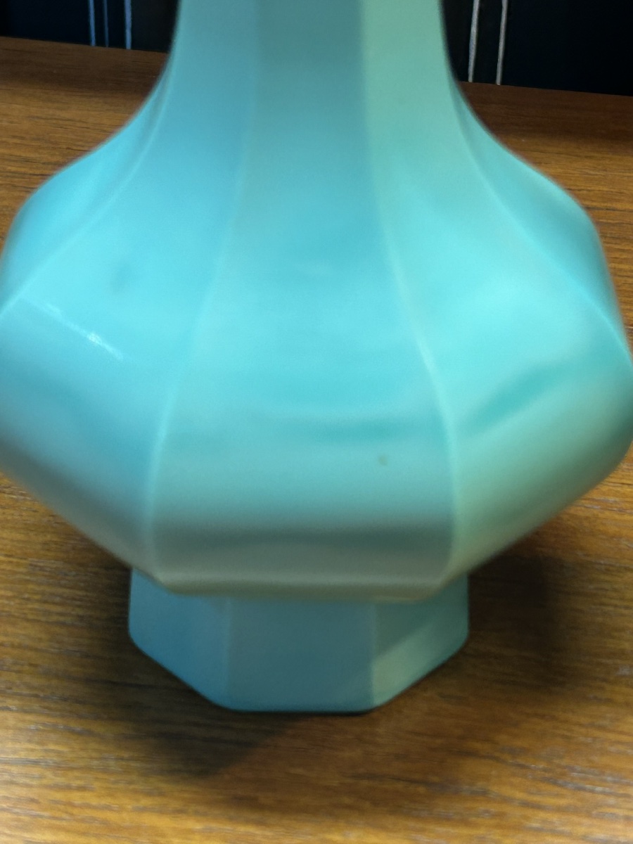 Pair Of Opaque Turquoise Speckled Glass Bottle Vases From Beijing, Early 20th Century -photo-2