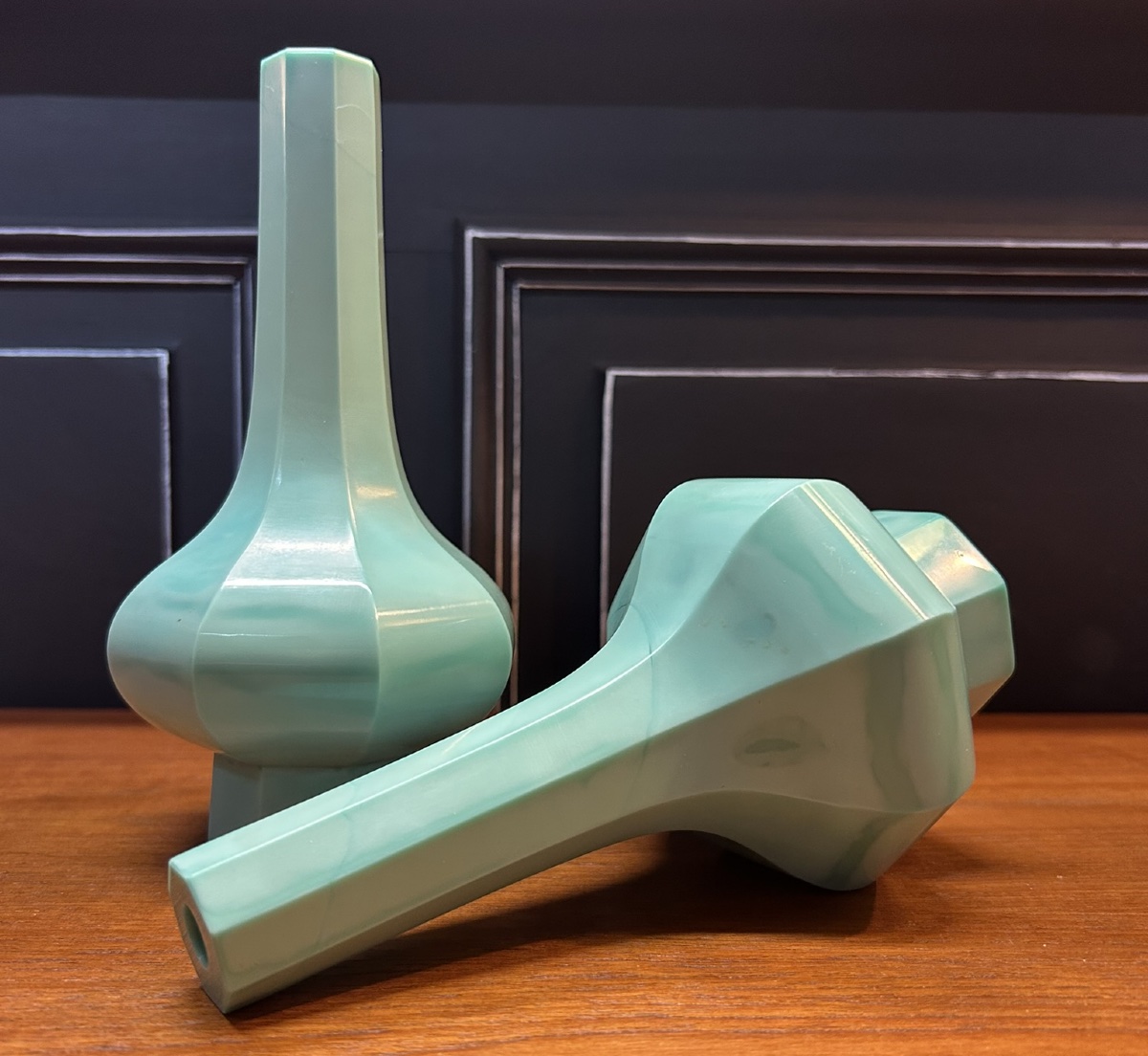 Pair Of Opaque Turquoise Speckled Glass Bottle Vases From Beijing, Early 20th Century -photo-6