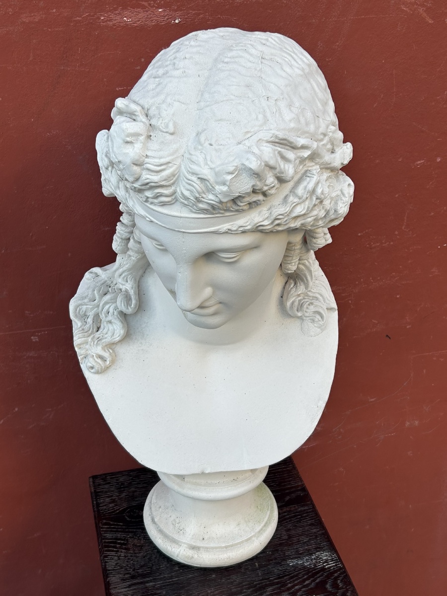 Large Plaster Bust After The Ancient Ariadne, 72 Cm High, Early 20th Century -photo-4
