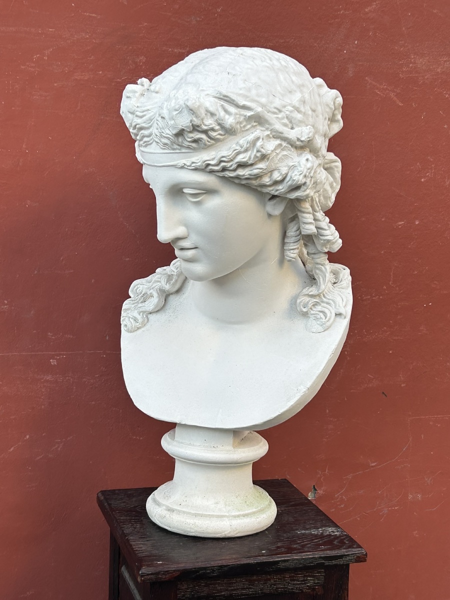 Large Plaster Bust After The Ancient Ariadne, 72 Cm High, Early 20th Century -photo-7