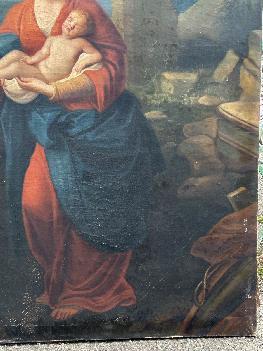French School, Early 19th Century. Virgin And Child, Important Oil On Canvas, H 130 Cm-photo-4