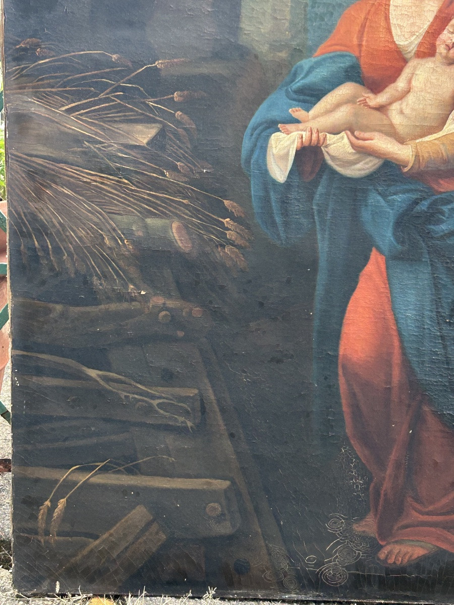 French School, Early 19th Century. Virgin And Child, Important Oil On Canvas, H 130 Cm-photo-5