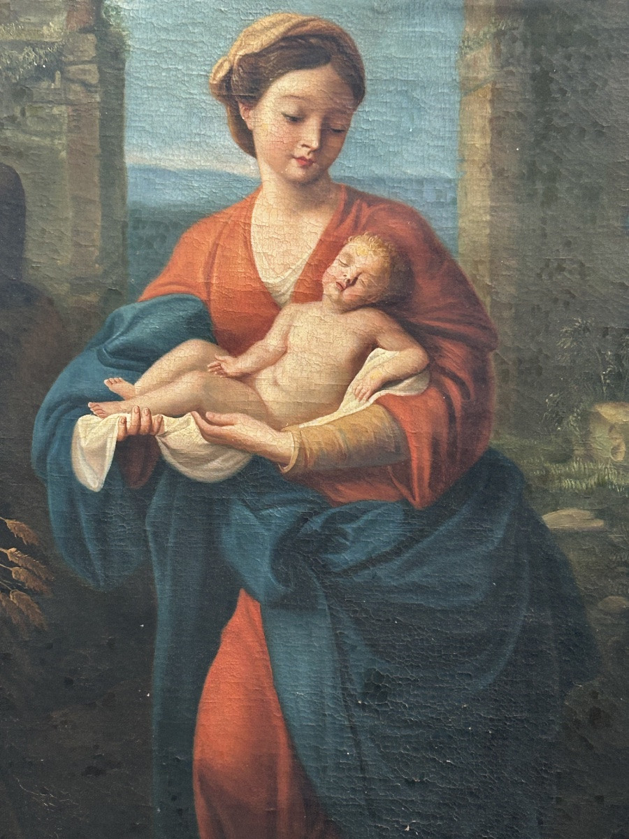 French School, Early 19th Century. Virgin And Child, Important Oil On Canvas, H 130 Cm-photo-6