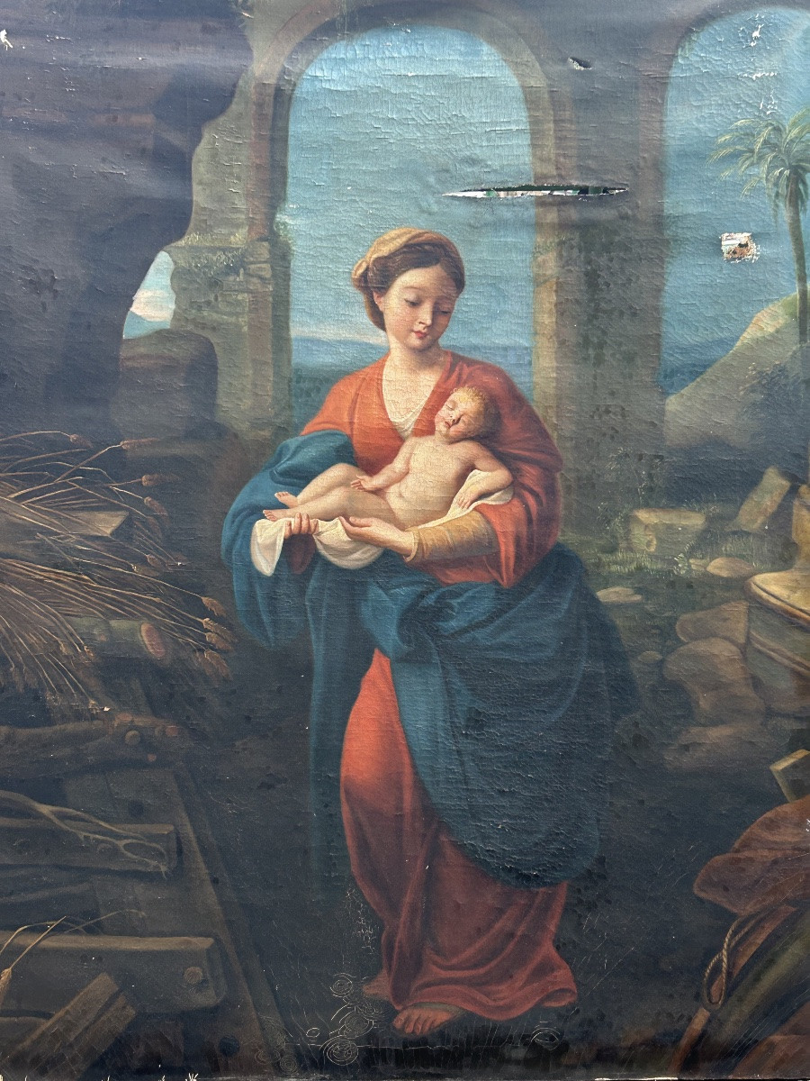 French School, Early 19th Century. Virgin And Child, Important Oil On Canvas, H 130 Cm-photo-7