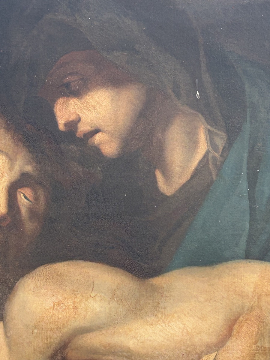 Religious Painting, Lamentation Of The Dead Christ By Mary And Saint John, Oil On Canvas, Early 19th Century-photo-2