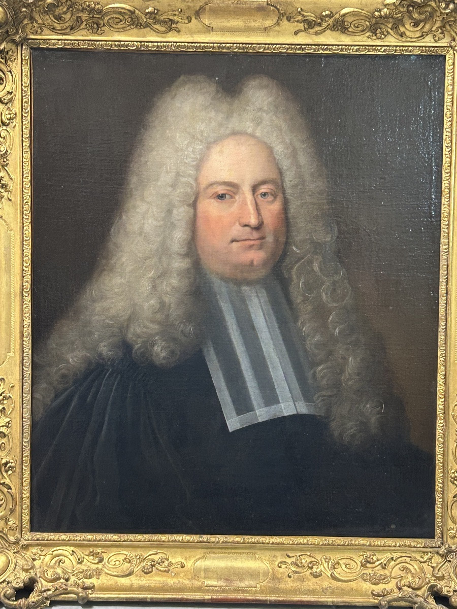 Portrait de magistrat - homme à la perruque époque fin XVIIème - huile sur toile -photo-2