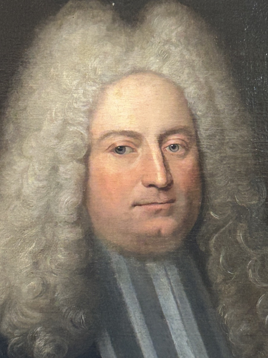 Portrait de magistrat - homme à la perruque époque fin XVIIème - huile sur toile -photo-4