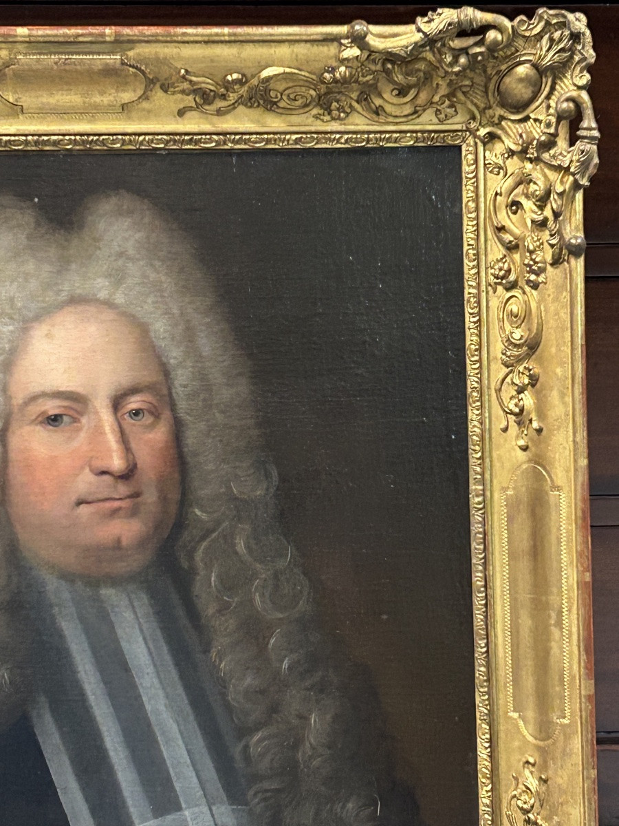 Portrait de magistrat - homme à la perruque époque fin XVIIème - huile sur toile -photo-2