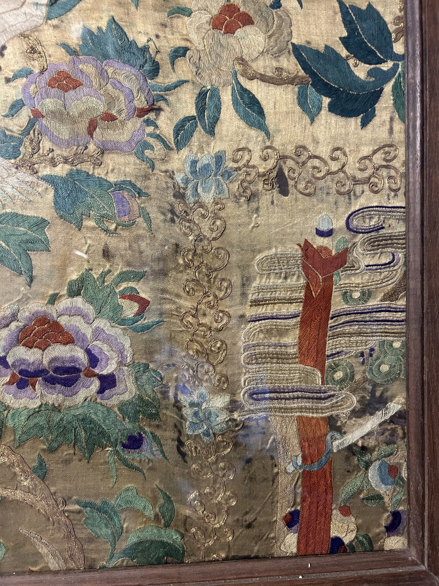 Ancien fragment de broderie Chine XVIIIème ou début XIXéme - chinois - tapisserie - tissus -photo-1