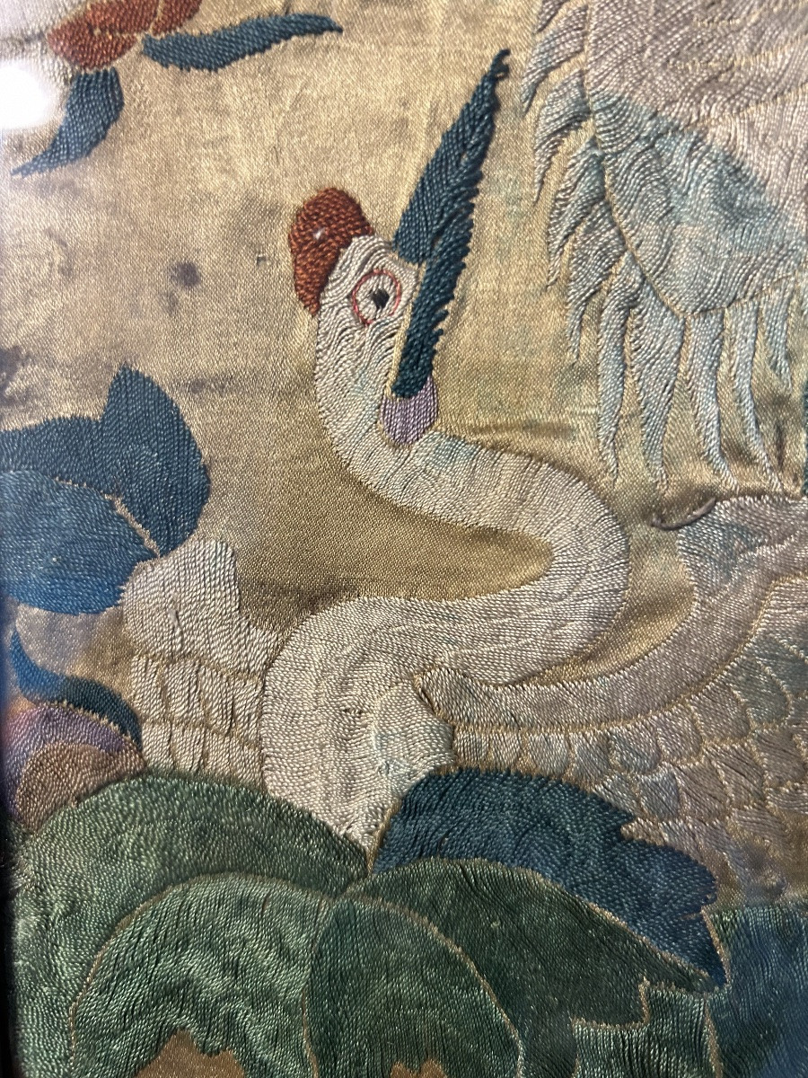 Ancien fragment de broderie Chine XVIIIème ou début XIXéme - chinois - tapisserie - tissus -photo-3