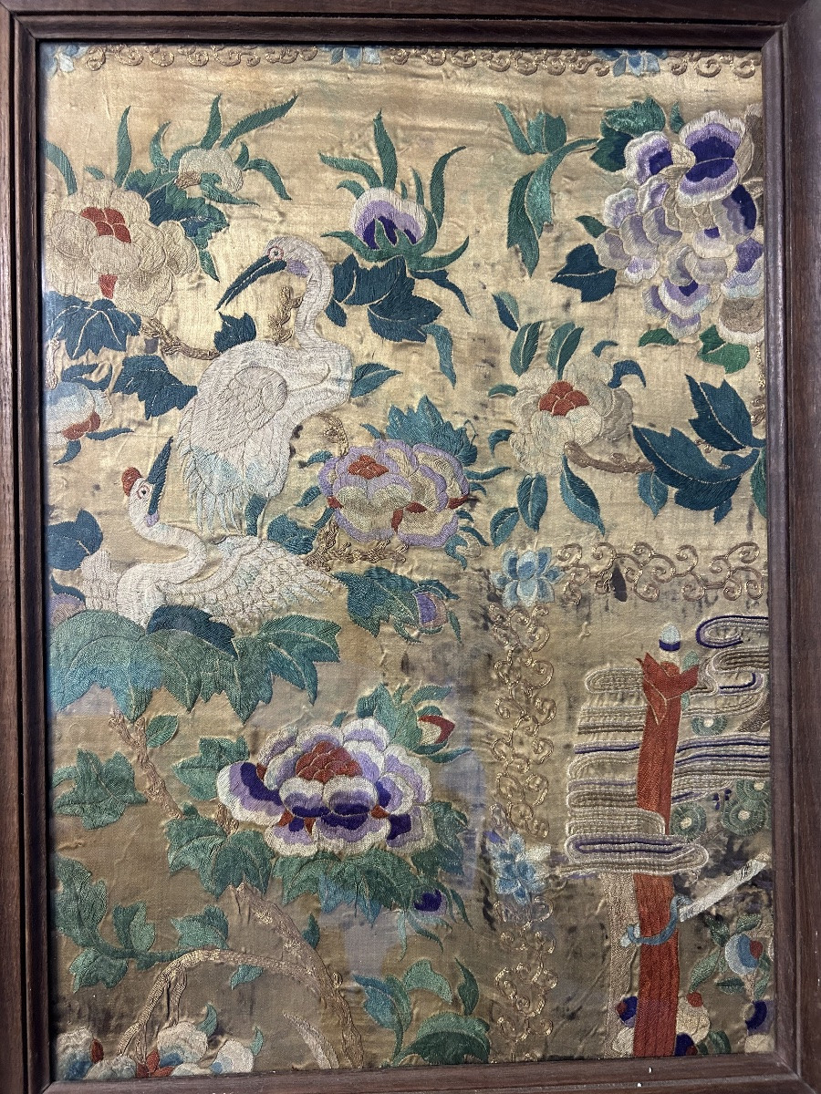 Proantic: Antique Fragment Of Chinese Embroidery, 18th Or Early 19th C