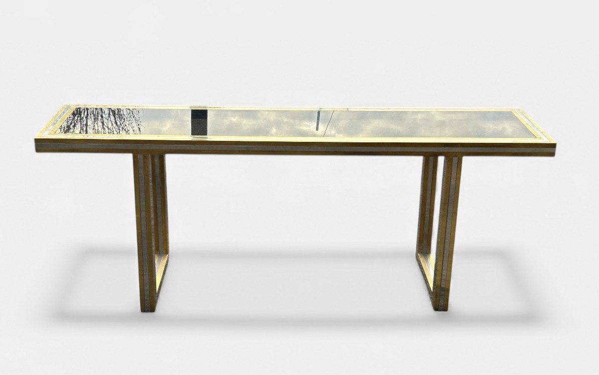 Grande console en laiton et verre par Roméo Rega Italie vers 1970 - L 200 cm-photo-2