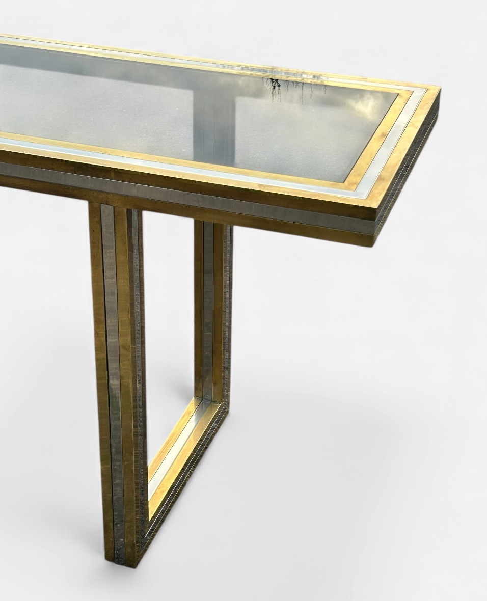 Grande console en laiton et verre par Roméo Rega Italie vers 1970 - L 200 cm-photo-3