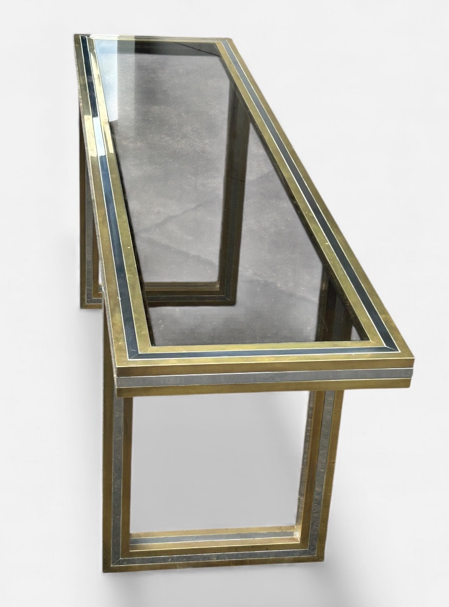 Grande console en laiton et verre par Roméo Rega Italie vers 1970 - L 200 cm-photo-1