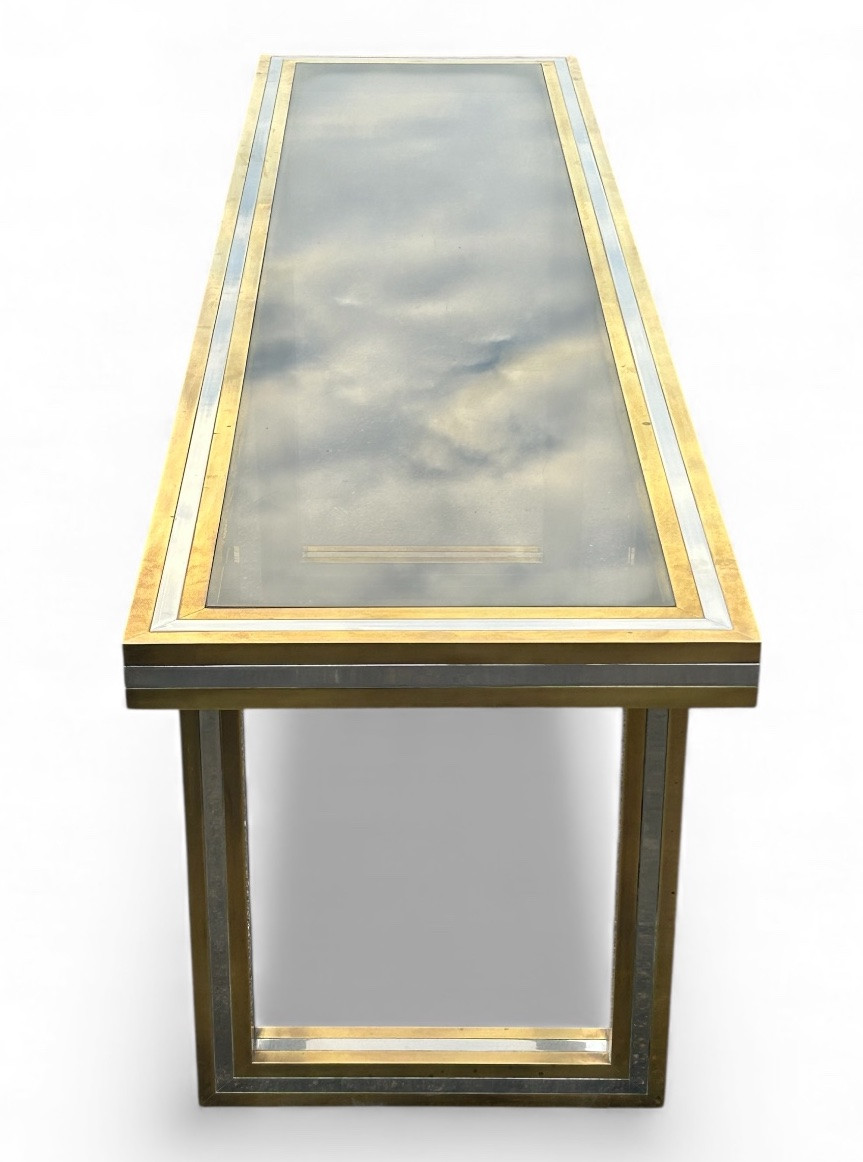 Grande console en laiton et verre par Roméo Rega Italie vers 1970 - L 200 cm-photo-2