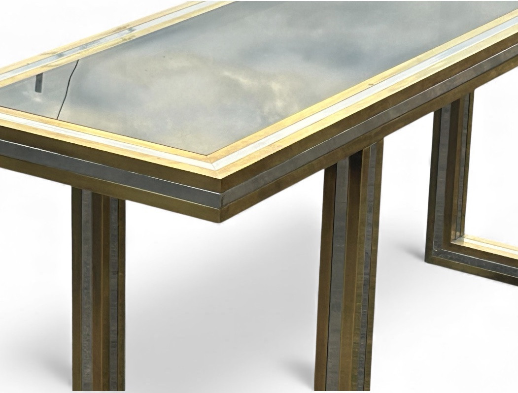 Grande console en laiton et verre par Roméo Rega Italie vers 1970 - L 200 cm-photo-4