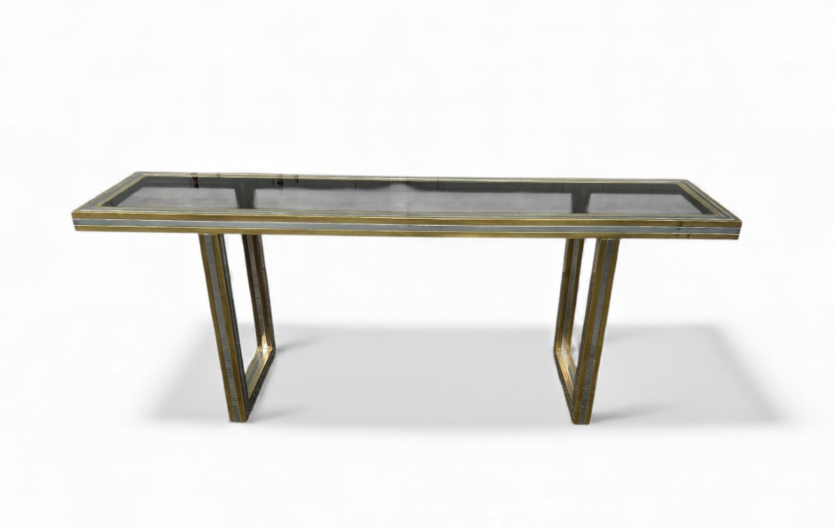 Grande console en laiton et verre par Roméo Rega Italie vers 1970 - L 200 cm-photo-6