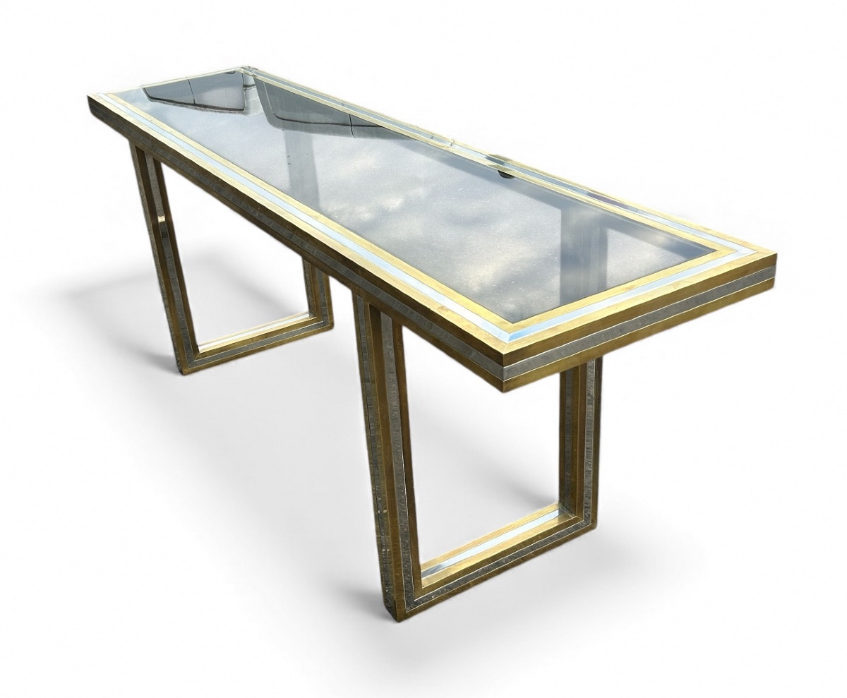 Grande console en laiton et verre par Roméo Rega Italie vers 1970 - L 200 cm-photo-7