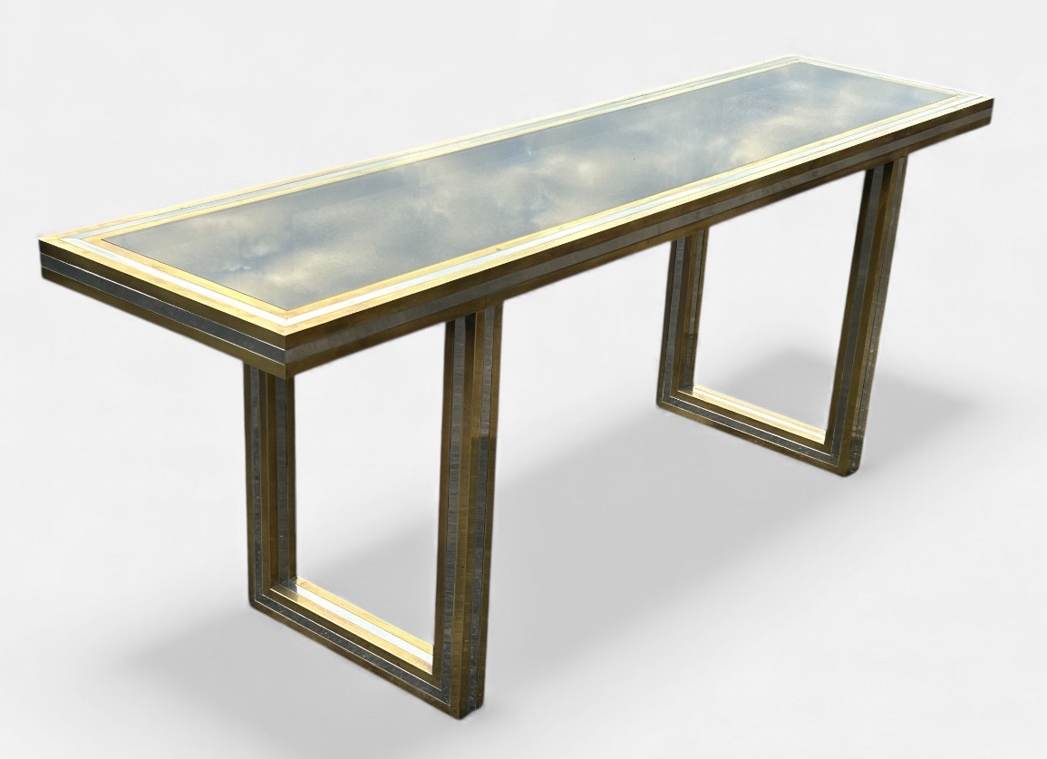 Grande console en laiton et verre par Roméo Rega Italie vers 1970 - L 200 cm